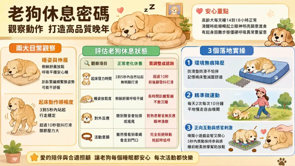 老狗每天都在睡?觀察「起床動作」與「睡眠伸展」,拆解高齡犬的休息密碼