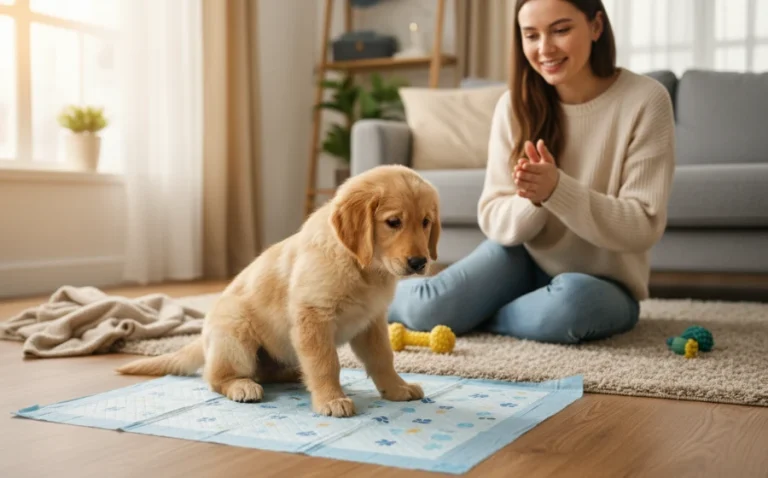 幼犬在尿布墊上成功大小便