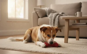 一隻狗狗正在開心啃咬耐咬玩具