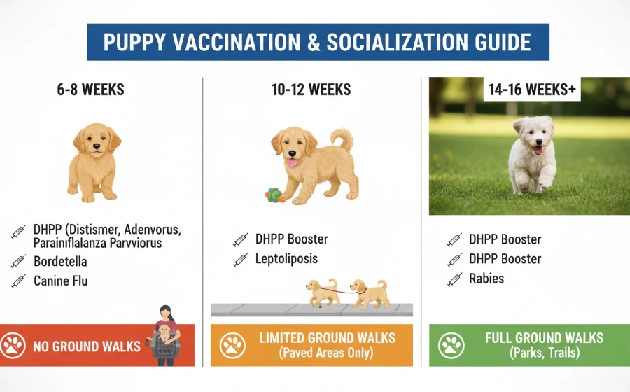 幼犬接種疫苗與外出散步的時間表圖解