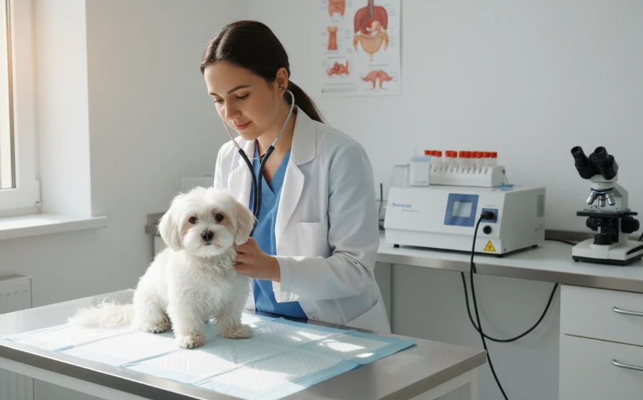 獸醫正在為小型犬進行術前健康檢查