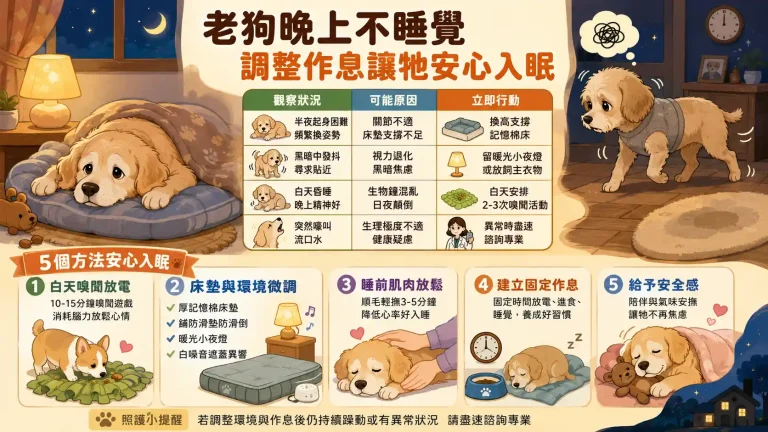 老狗半夜不睡覺怎麼辦?拆解夜間焦慮原因,給毛拔麻的實用晚間降噪方案