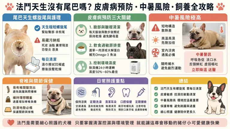法鬥天生沒有尾巴嗎？皮膚病預防、中暑風險與飼養全攻略