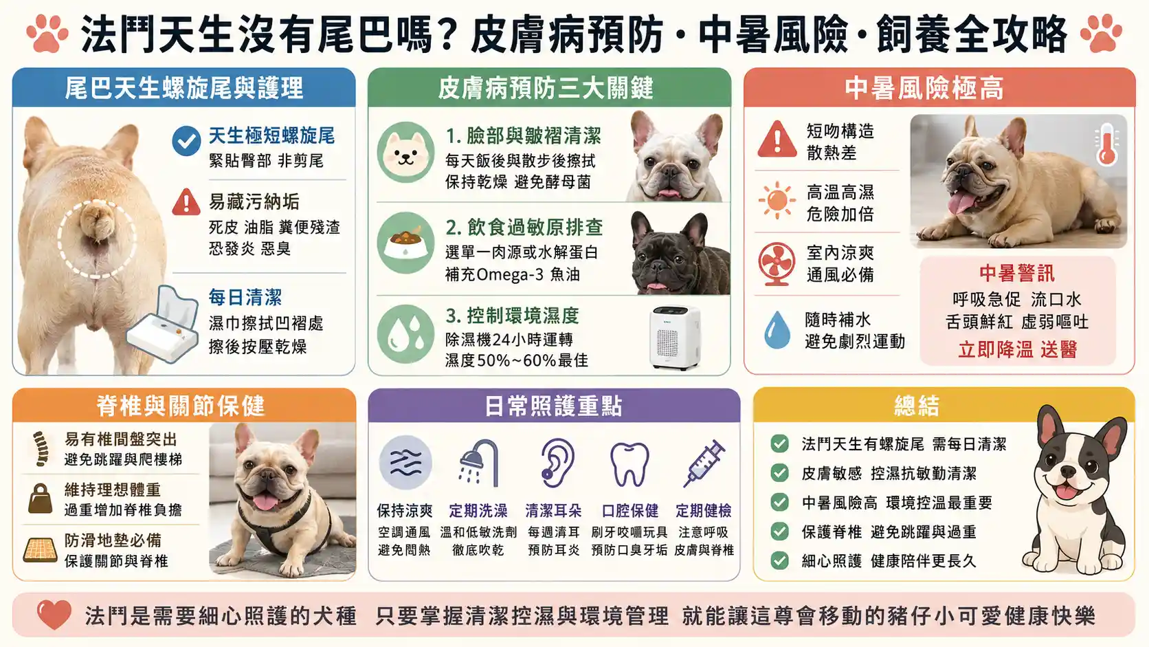 法鬥天生沒有尾巴嗎？皮膚病預防、中暑風險與飼養全攻略